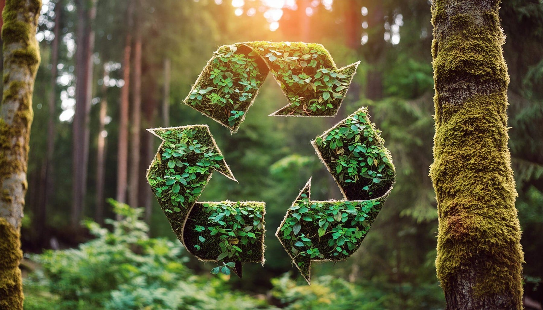 Das Recycling Symbol in einem Wald
